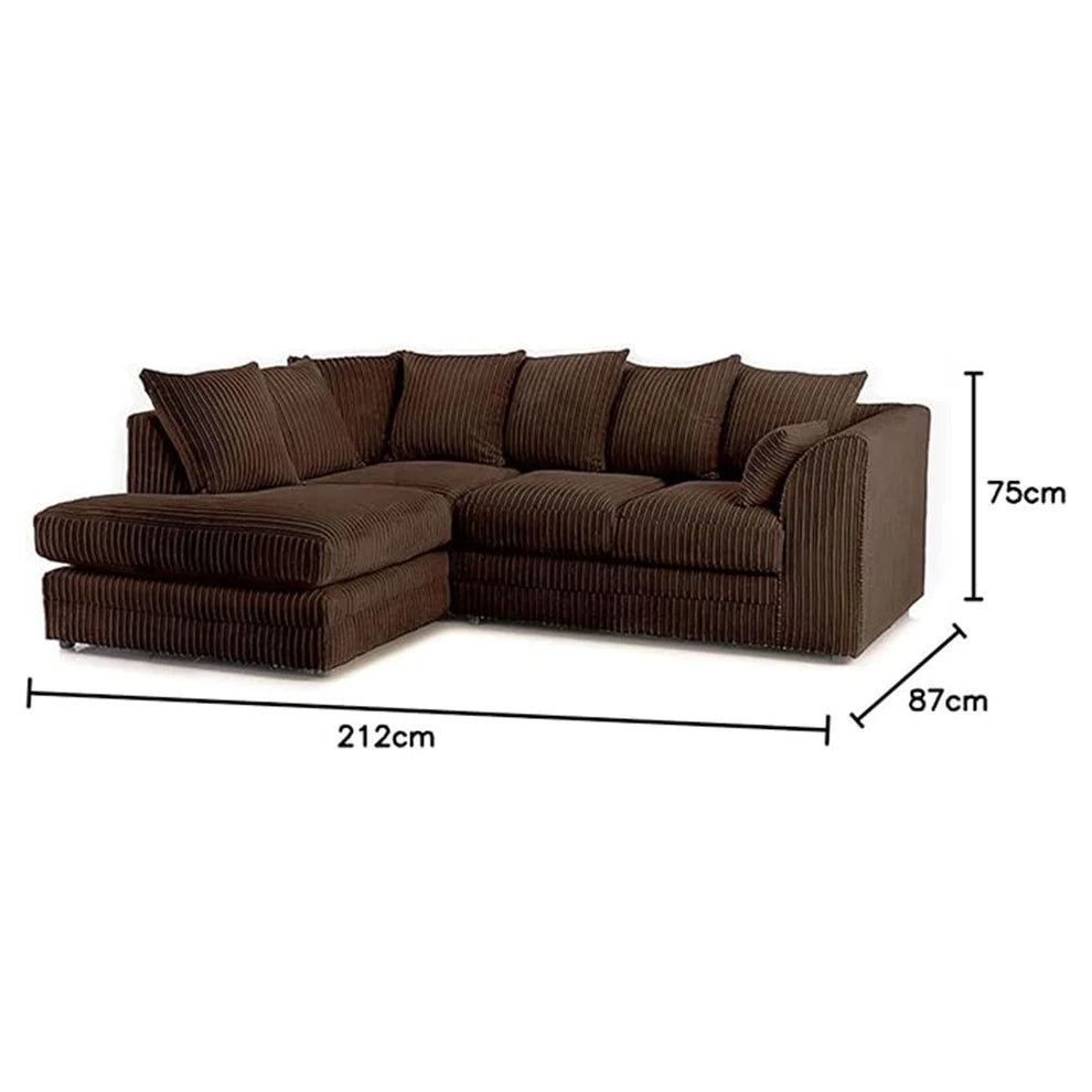 Luxor Fabric Corner Sofa Chocolate | Soft Jumbo Cord 3-4 Seater Corner Sofa