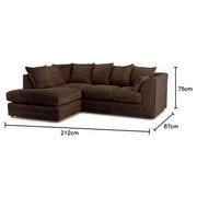 Luxor Fabric Corner Sofa Chocolate | Soft Jumbo Cord 3-4 Seater Corner Sofa
