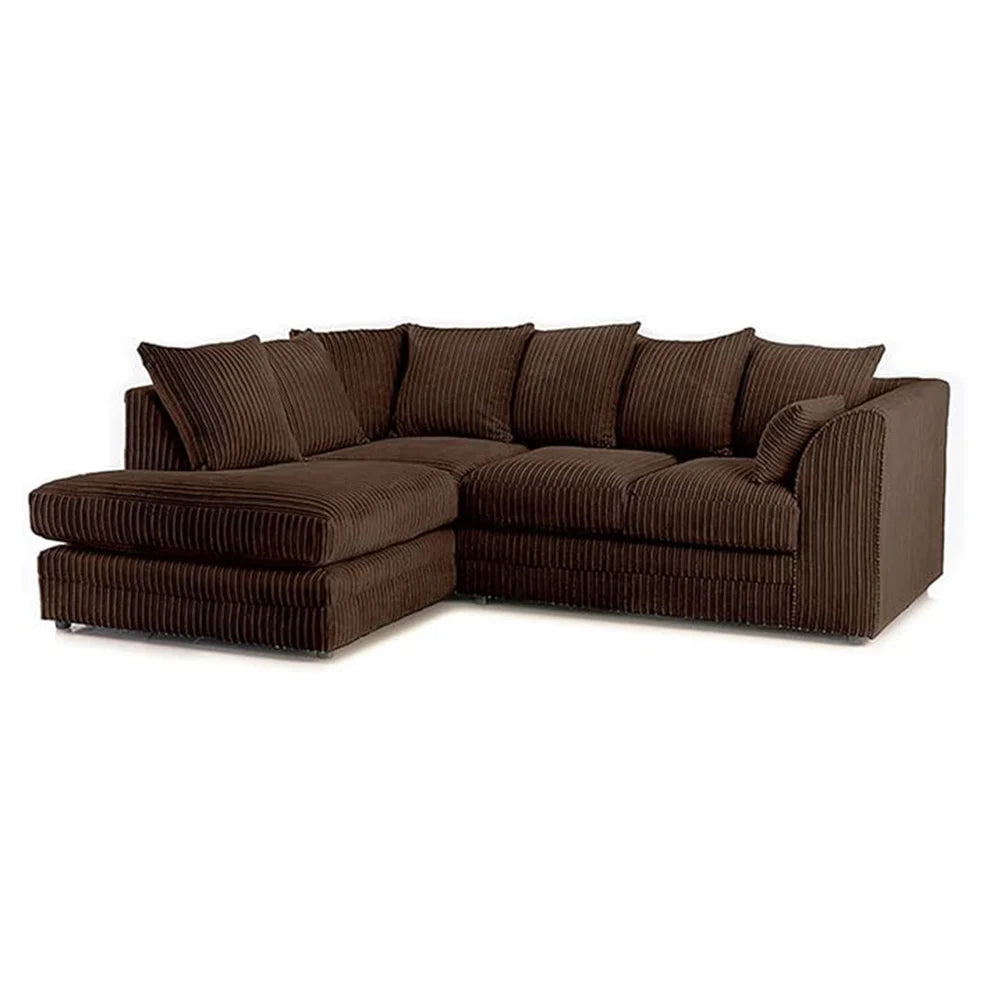 Luxor Fabric Corner Sofa Chocolate | Soft Jumbo Cord 3-4 Seater Corner Sofa
