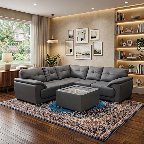 Dover Leather Corner Sofa Grey