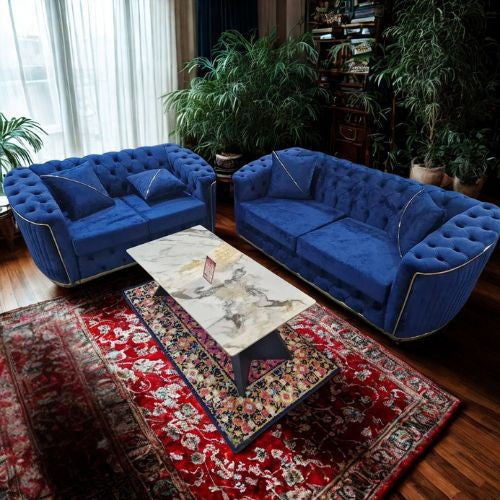 Toronto sofa 3+2 Blue & Gold