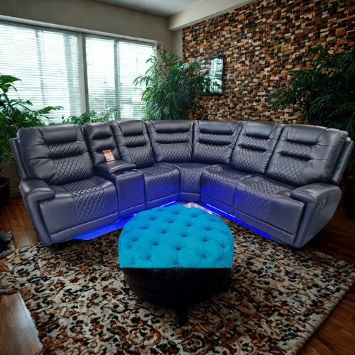 Halifax Leather Electric Recliner Corner Sofa(Black,Grey,Beige)-USB Ports/LED LIGHTS/CUP HOLDERS