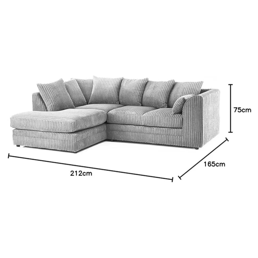 Luxor Fabric Corner Sofa Chocolate | Soft Jumbo Cord 3-4 Seater Corner Sofa