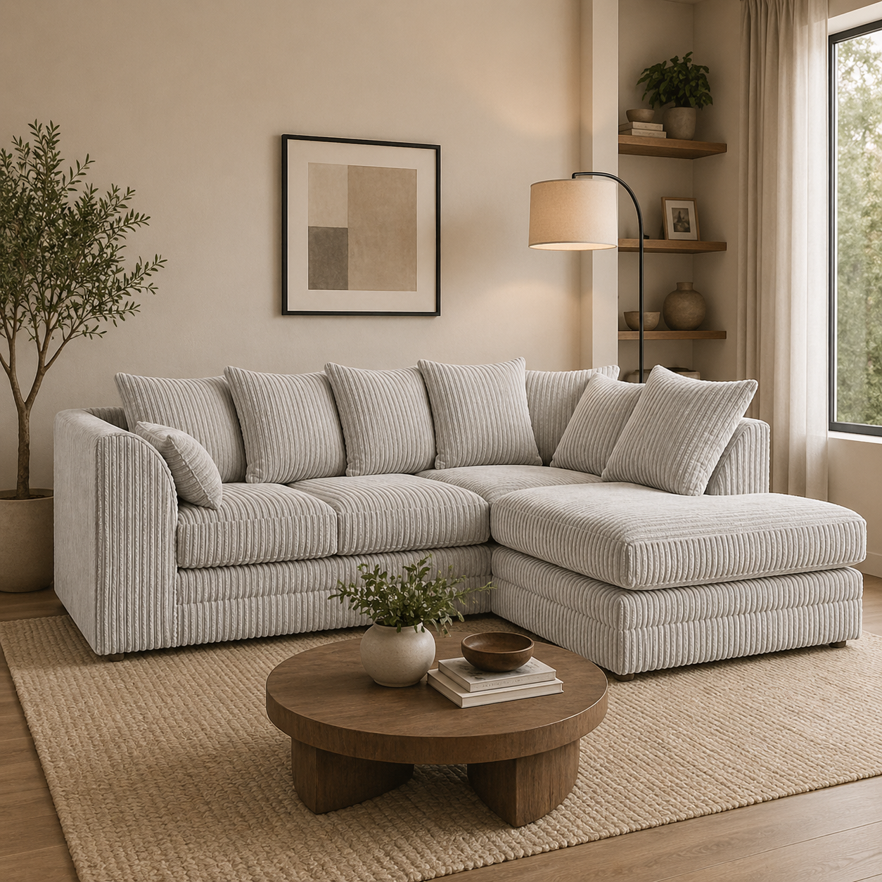 Luxor Fabric Corner Sofa Chocolate | Soft Jumbo Cord 3-4 Seater Corner Sofa
