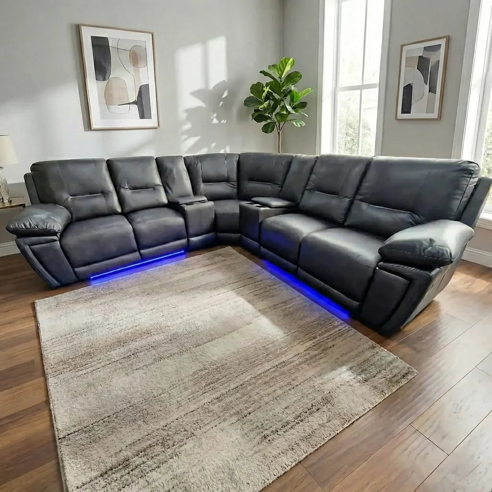 Sara Leather Electric Recliner Corner Sofa Grey