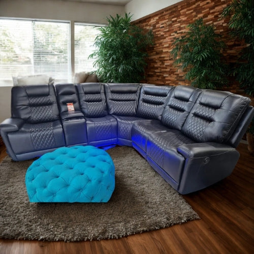 Halifax Leather Electric Recliner Corner Sofa(Black,Grey,Beige)-USB Ports/LED LIGHTS/CUP HOLDERS