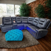 Halifax Leather Electric Recliner Corner Sofa(Black,Grey,Beige)-USB Ports/LED LIGHTS/CUP HOLDERS