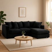 Luxor Fabric Corner Sofa Black | Soft Jumbo Cord 3-4 Seater Corner Sofa