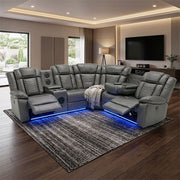 Michigan Zeus Leather Electric Recliners Corner Sofa With Cupholders  Bluetooth Speakers/LED Lights/USB Charging Ports/Storage