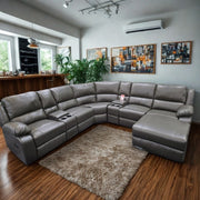 Madrid Leather Recliner Corner Sofa Grey