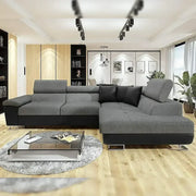 ANTON Black & Grey Fabric Corner Sofa Bed | Double Bed | large sofas settee for living Rooms | Left hand & Right hand side suite (RIGHT HAND SIDE/LEFT HAND SIDE)