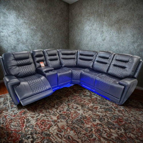 Halifax Leather Electric Recliner Corner Sofa(Black,Grey,Beige)-USB Ports/LED LIGHTS/CUP HOLDERS