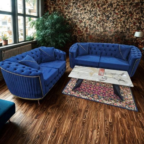 Toronto sofa 3+2 Blue & Gold