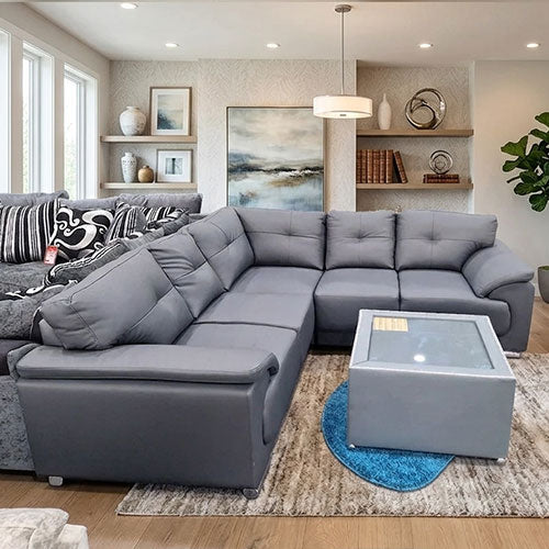 Dover Leather Corner Sofa Grey