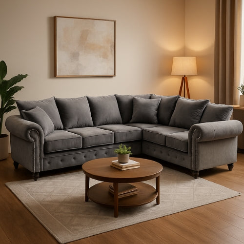 Kashmir Corner Sofa Grey Plush Velvet