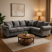 Kashmir Corner Sofa Grey Plush Velvet