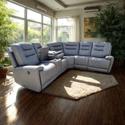 Halifax Leather Electric Recliner Corner Sofa(Black,Grey,Beige)-USB Ports/LED LIGHTS/CUP HOLDERS
