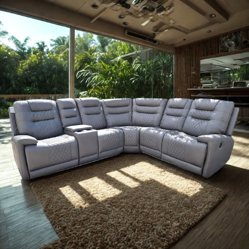 Halifax Leather Electric Recliner Corner Sofa(Black,Grey,Beige)-USB Ports/LED LIGHTS/CUP HOLDERS