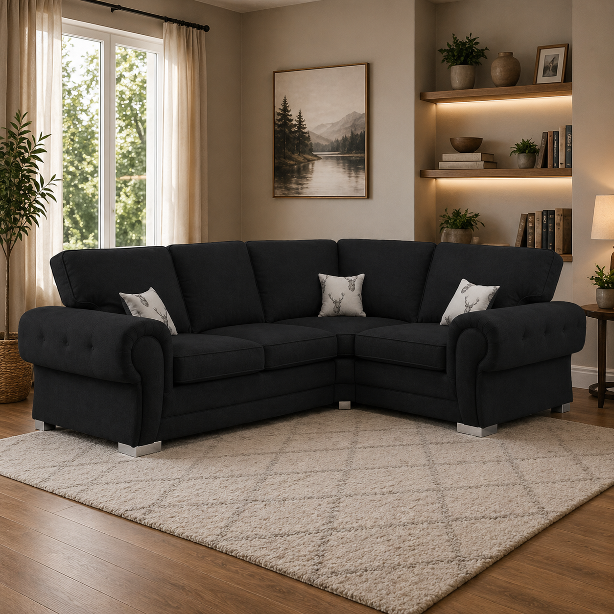 Verona Fullback 4 Seater Sofa Black Right and Left Hand Facing Corner