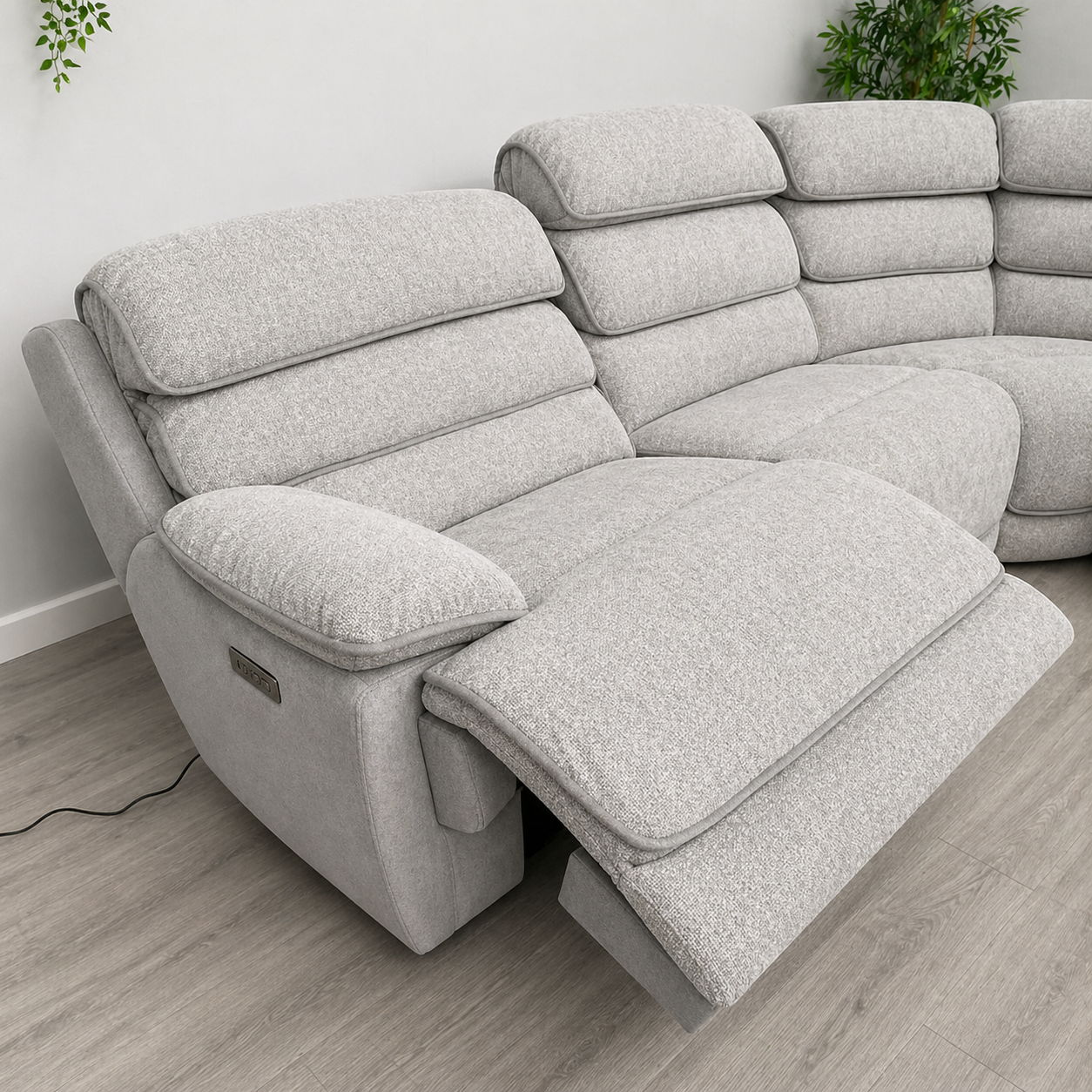 Lakelyn Fabric Recliner Corner Sofa, Light Grey, Upholstered with Storage Console| Electric| Bluetooth Fabric