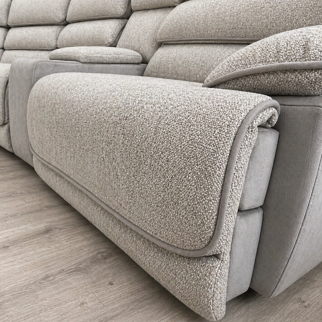 Lakelyn Fabric Recliner Corner Sofa, Light Grey, Upholstered with Storage Console| Electric| Bluetooth Fabric