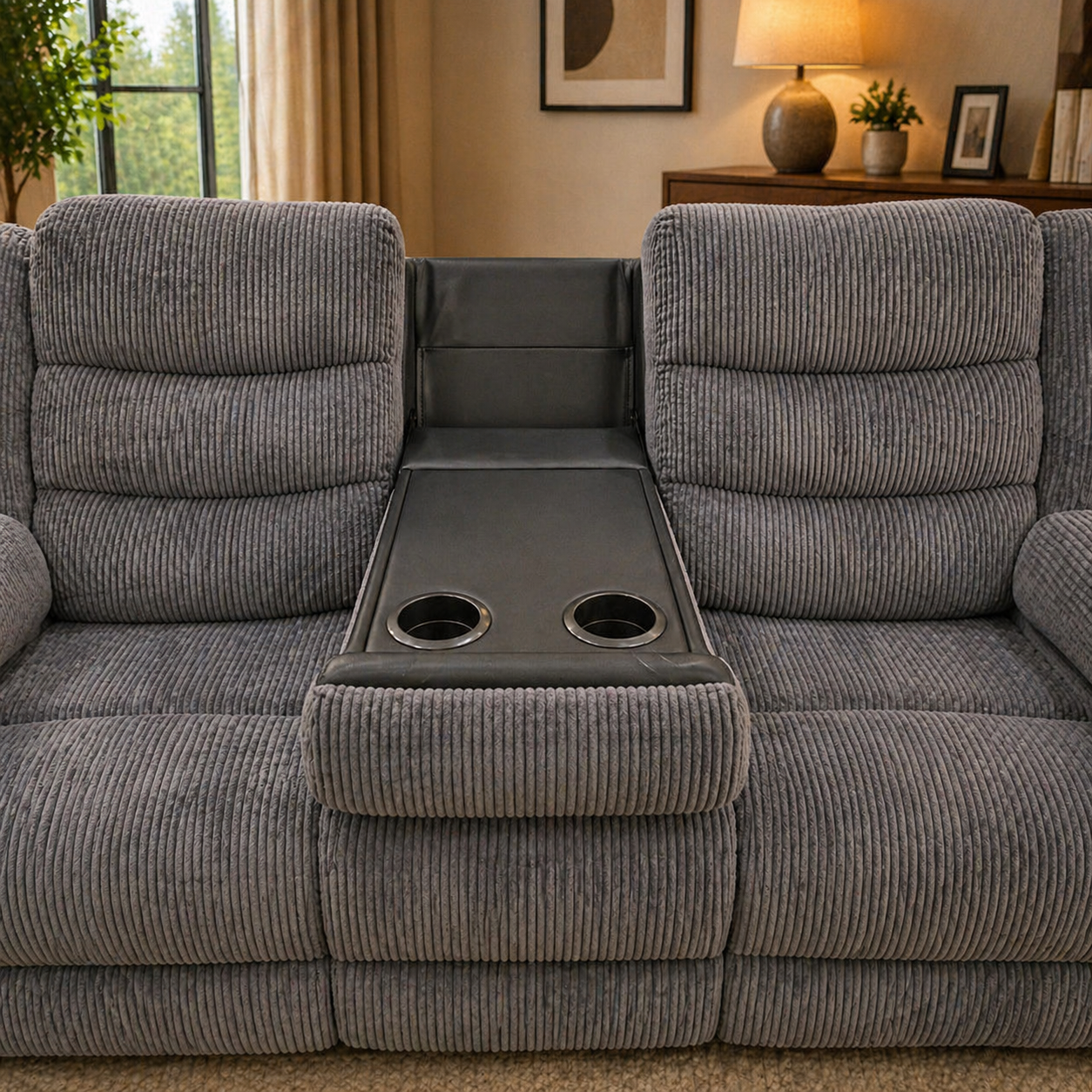 Rio Jumbo Cord Recliner Corner Sofa With Cupholders - Manual Reclining