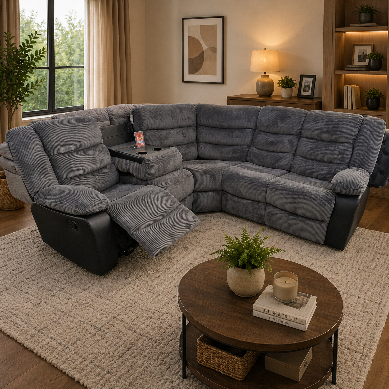 Rio Jumbo Cord Recliner Corner Sofa With Cupholders - Manual Reclining