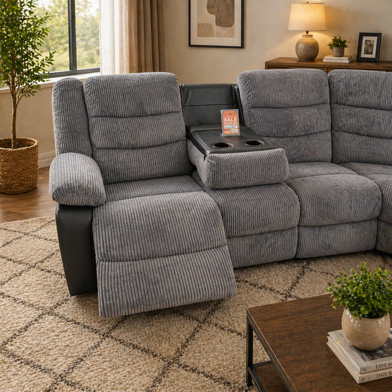Rio Jumbo Cord Recliner Corner Sofa With Cupholders - Manual Reclining