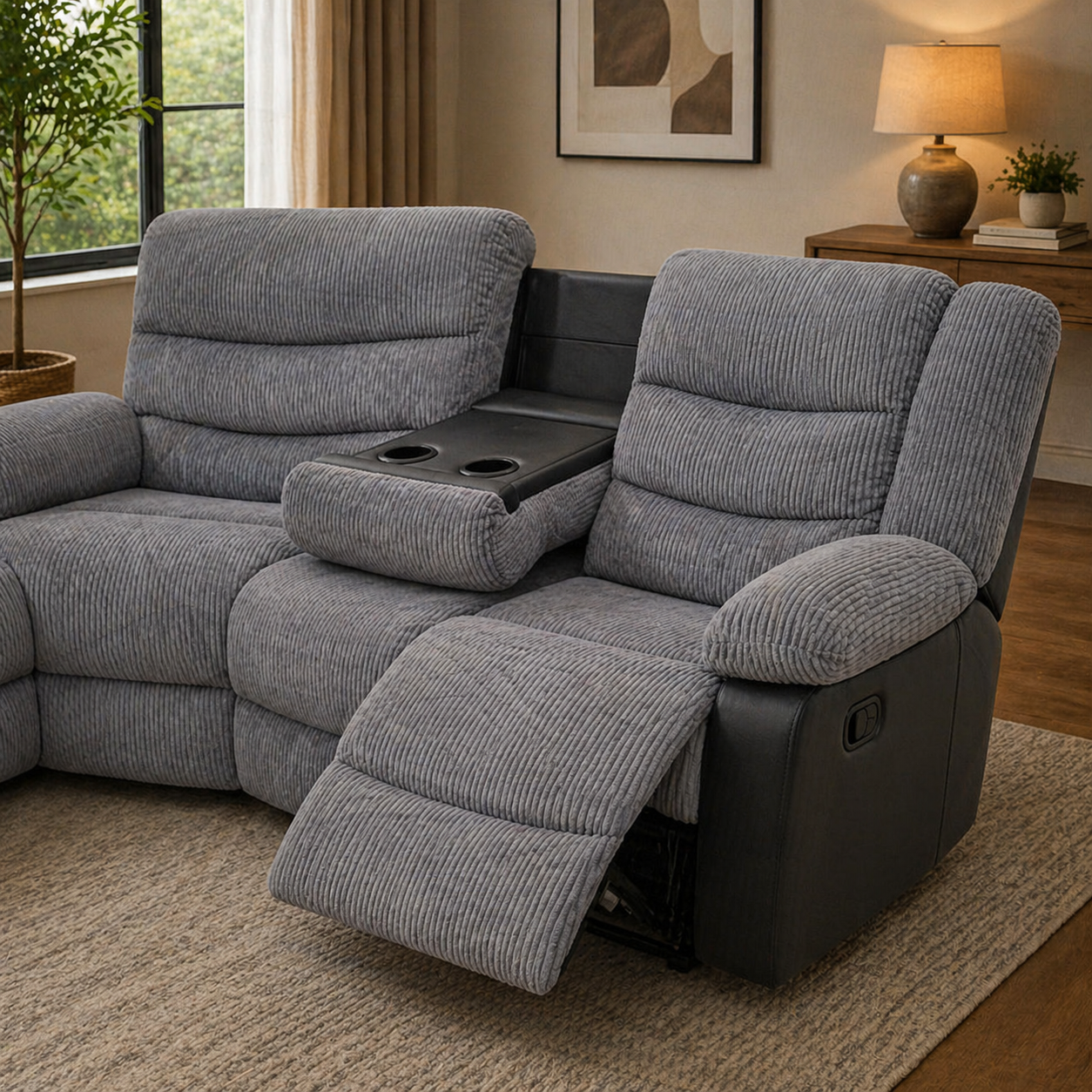 Rio Jumbo Cord Recliner Corner Sofa With Cupholders - Manual Reclining