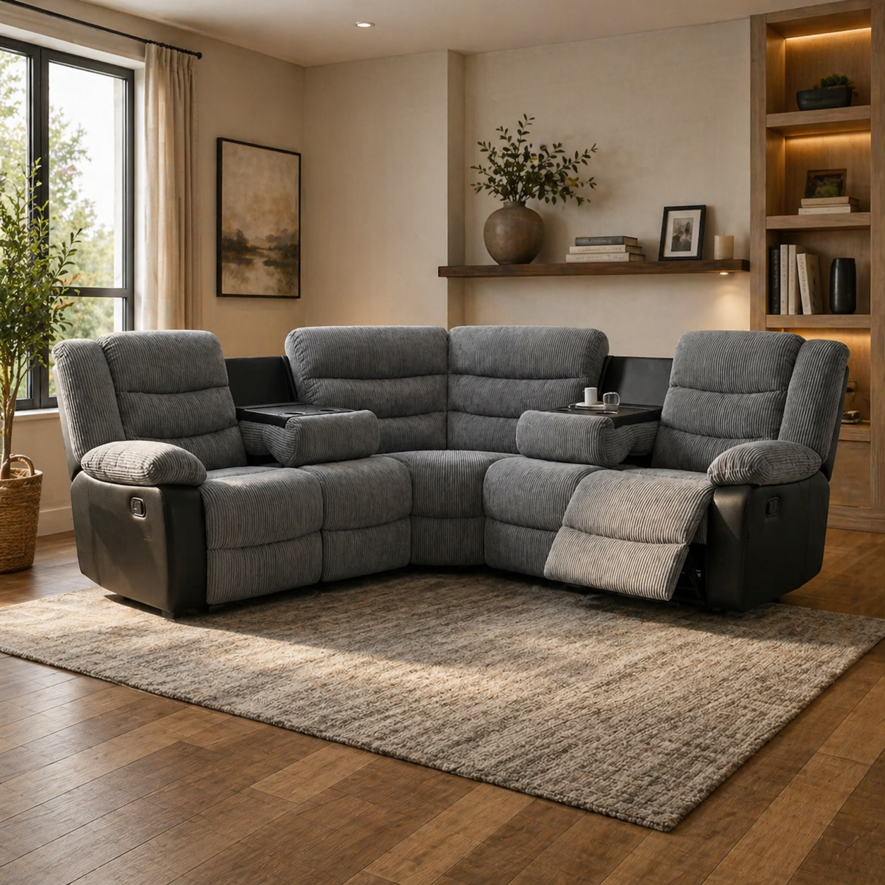 Rio Jumbo Cord Recliner Corner Sofa With Cupholders - Manual Reclining