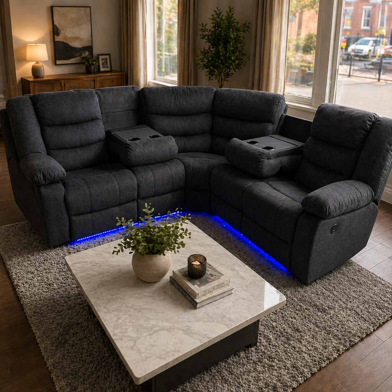 Roma Fabric Electric Recliner Corner Sofa