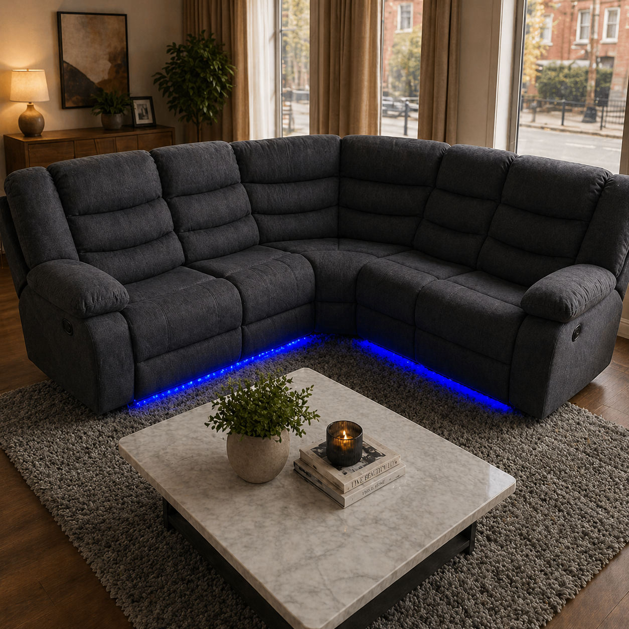 Roma Fabric Electric Recliner Corner Sofa
