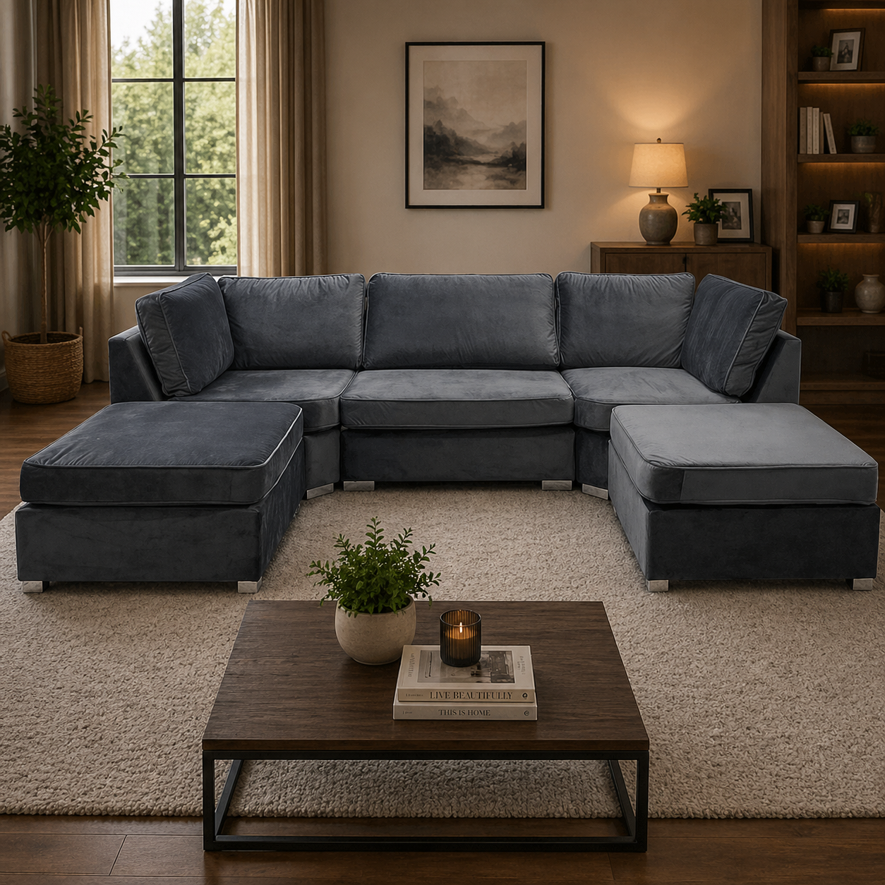 S.D Bishop Grey Plush Velvet U Shape