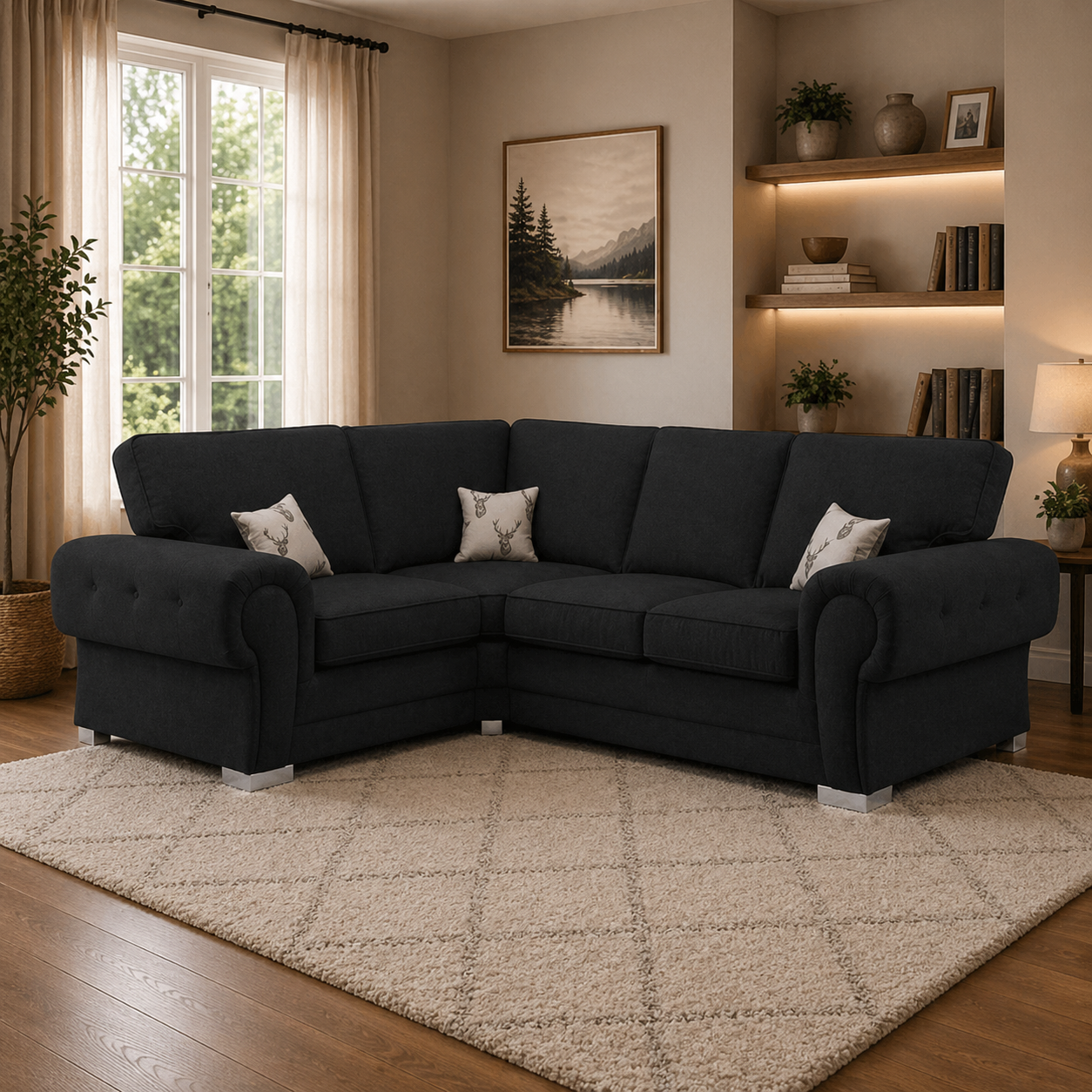 Verona Fullback 4 Seater Sofa Black Right and Left Hand Facing Corner
