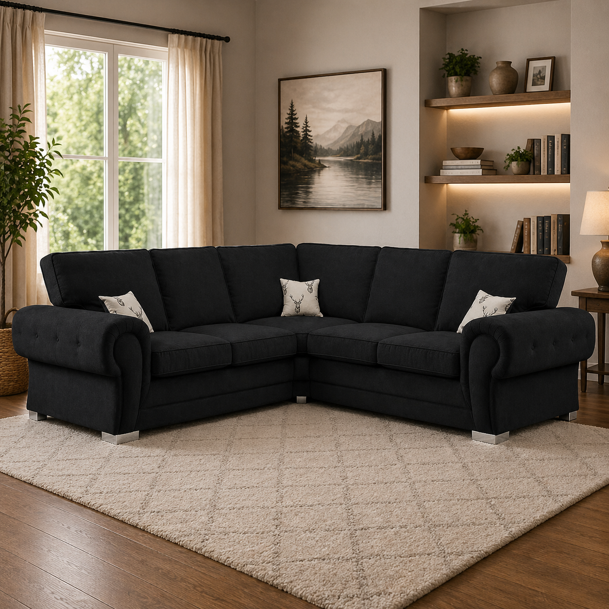 Verona Fullback 5 Seater Black Corner Sofa