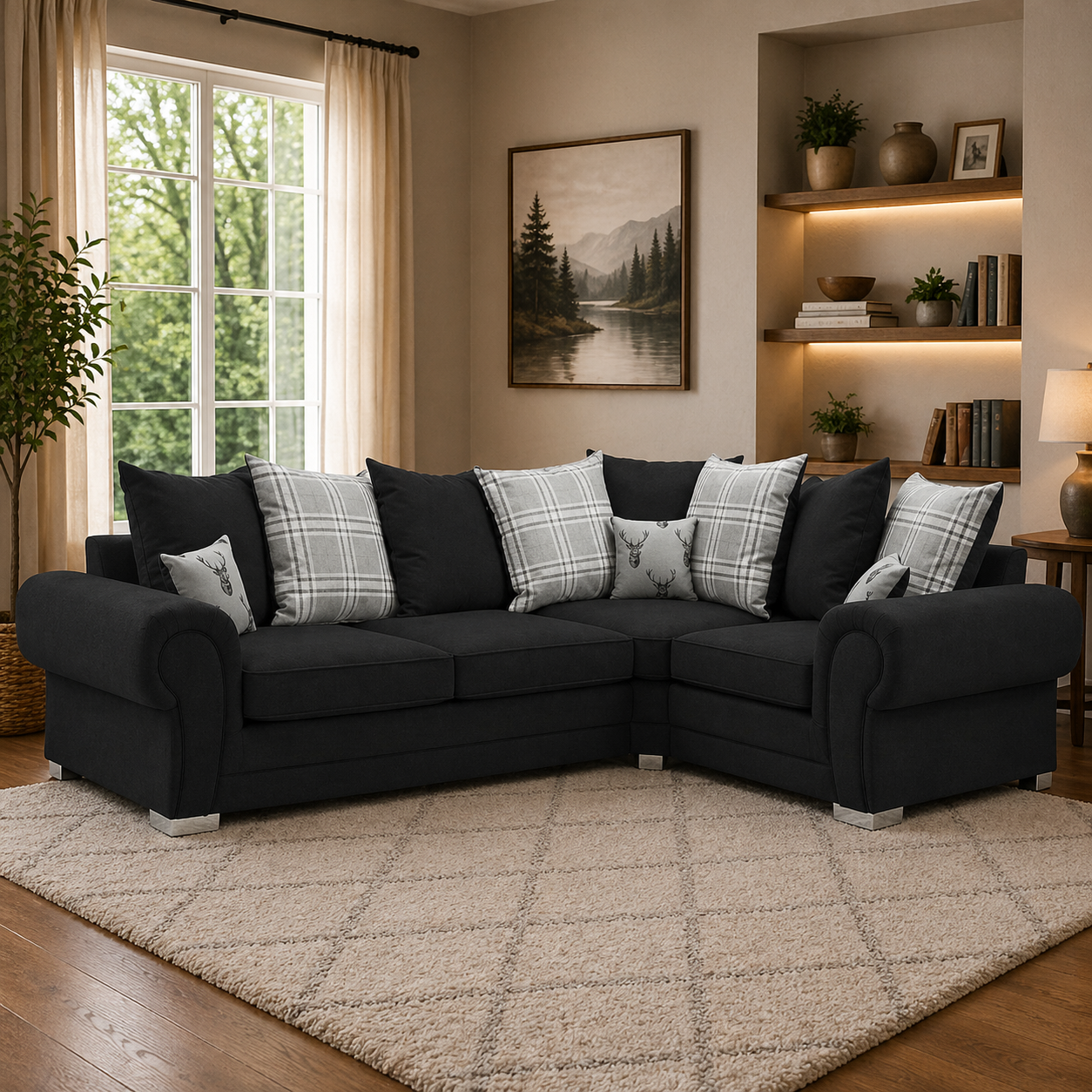 Verona Scatter back 4 Seater Sofa Black Right and Left Hand Facing Corner