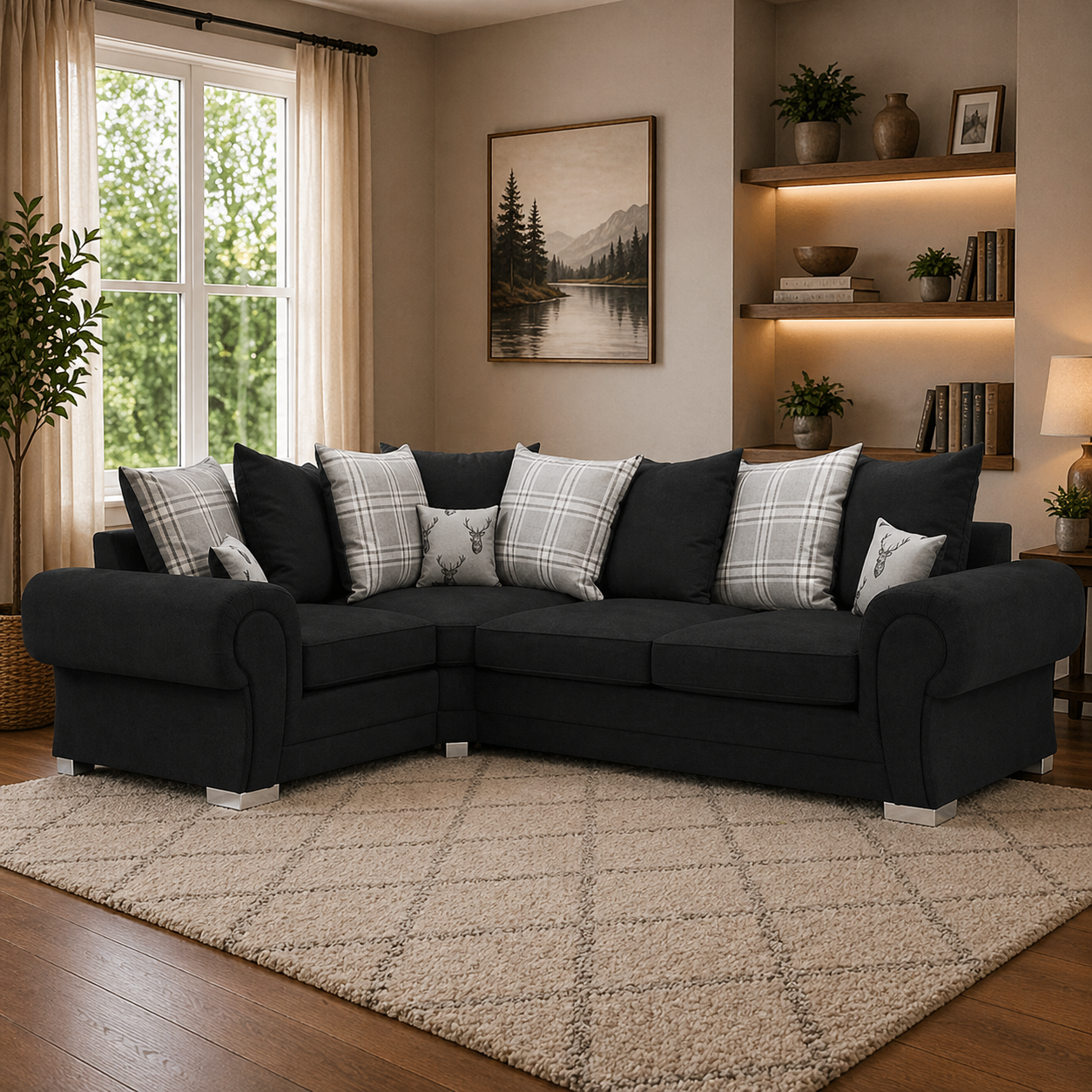 Verona Scatter back 4 Seater Sofa Black Right and Left Hand Facing Corner