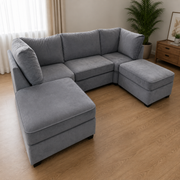 S.D Bishop Grey Plush Velvet U Shape Corner Sofa