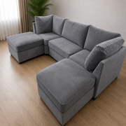 S.D Bishop Grey Plush Velvet U Shape Corner Sofa