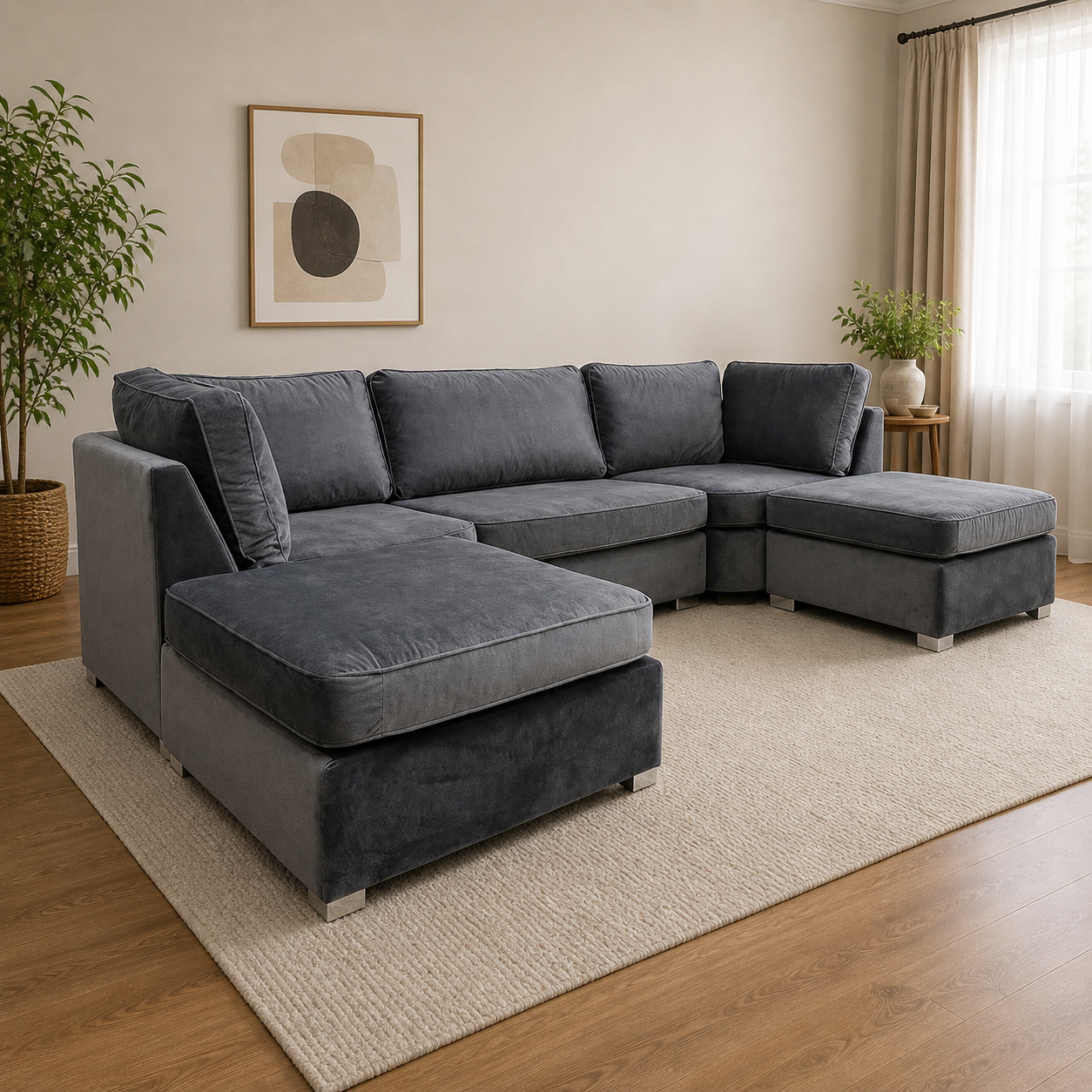 Bishop U Shape Sofa High Back In Black And Cream Color