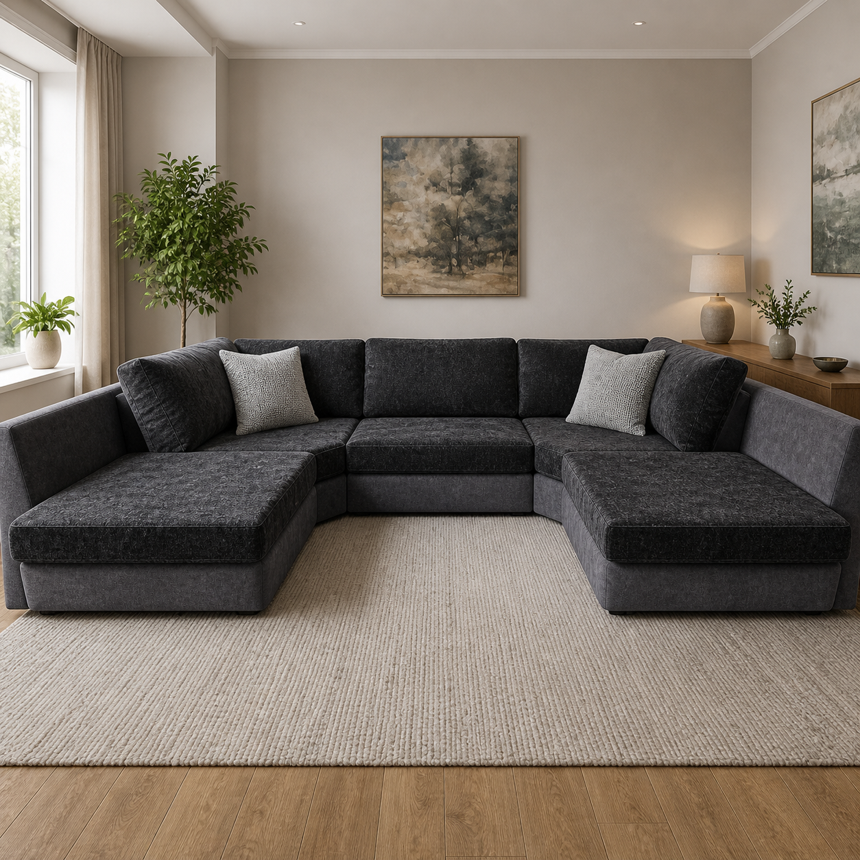 Bishop U Shape Sofa High Back In Black And Cream Color
