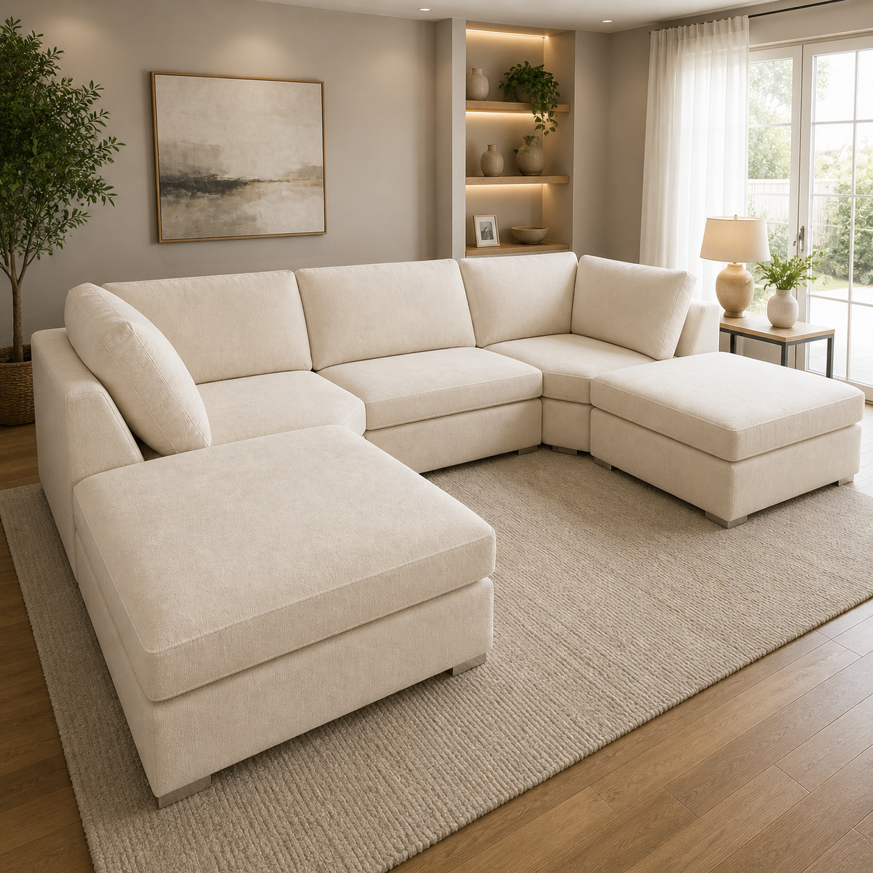 Bishop U Shape Sofa High Back In Black And Cream Color