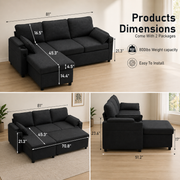 Francesca Sofa Bed (Universal) in Grey fabric  USB  Storage  Cuphoders  Bed  Magazine Pocket