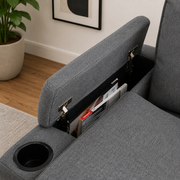 Francesca Sofa Bed (Universal) in Grey fabric  USB  Storage  Cuphoders  Bed  Magazine Pocket