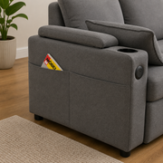 Francesca Sofa Bed (Universal) in Grey fabric  USB  Storage  Cuphoders  Bed  Magazine Pocket