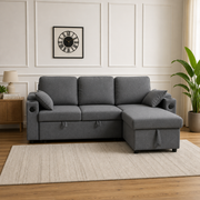Francesca Sofa Bed (Universal) in Grey fabric  USB  Storage  Cuphoders  Bed  Magazine Pocket