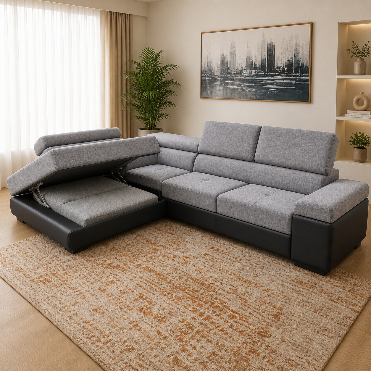 Luton Sofabed Corner Sofa Bed With Storage Box Grey-Black