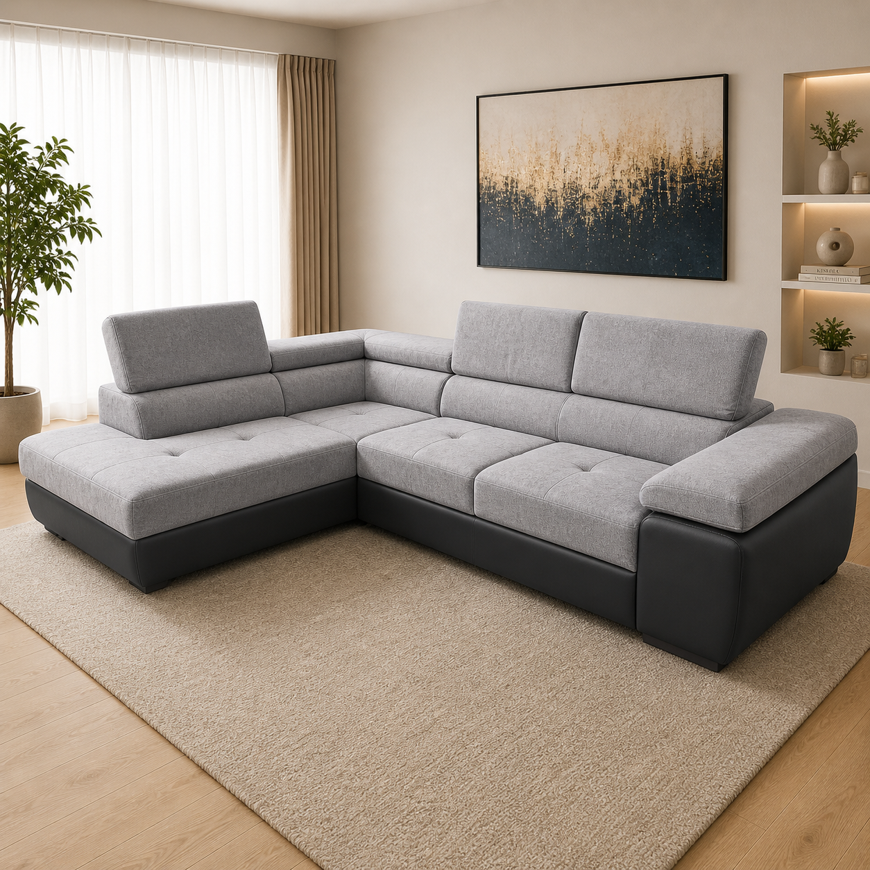 Luton Sofabed Corner Sofa Bed With Storage Box Grey-Black