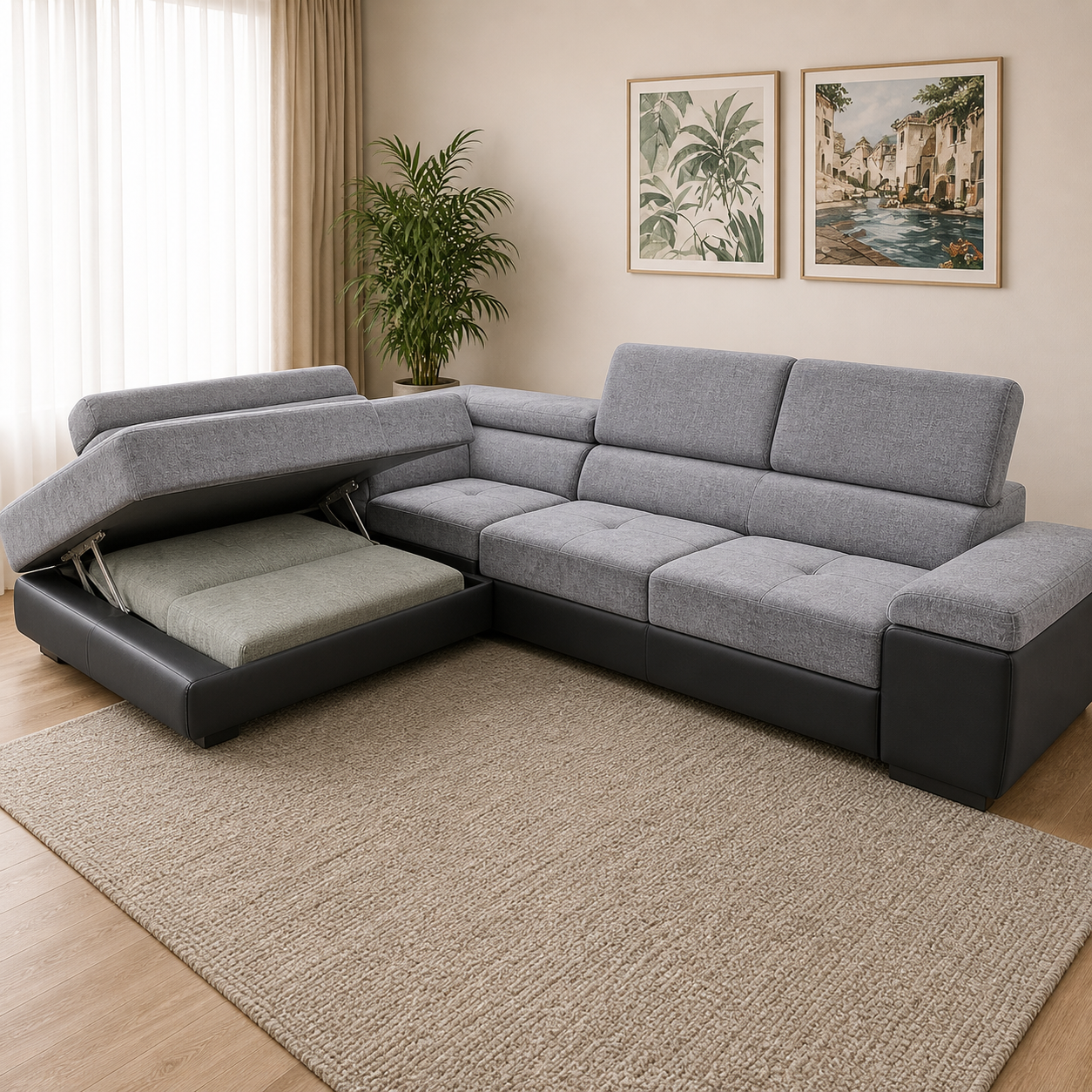 Luton Sofabed Corner Sofa Bed With Storage Box Grey-Black