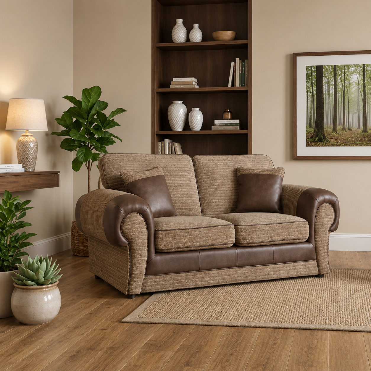 Tango 3+2 Seater Sofa Set – Jumbo Cord Fabric with Leather Detail